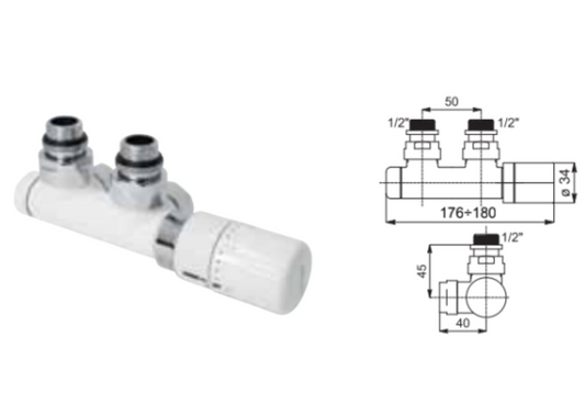 Elegant Painted Valve Kit - Square with Pipe Centers 50mm and Thermostatic Head